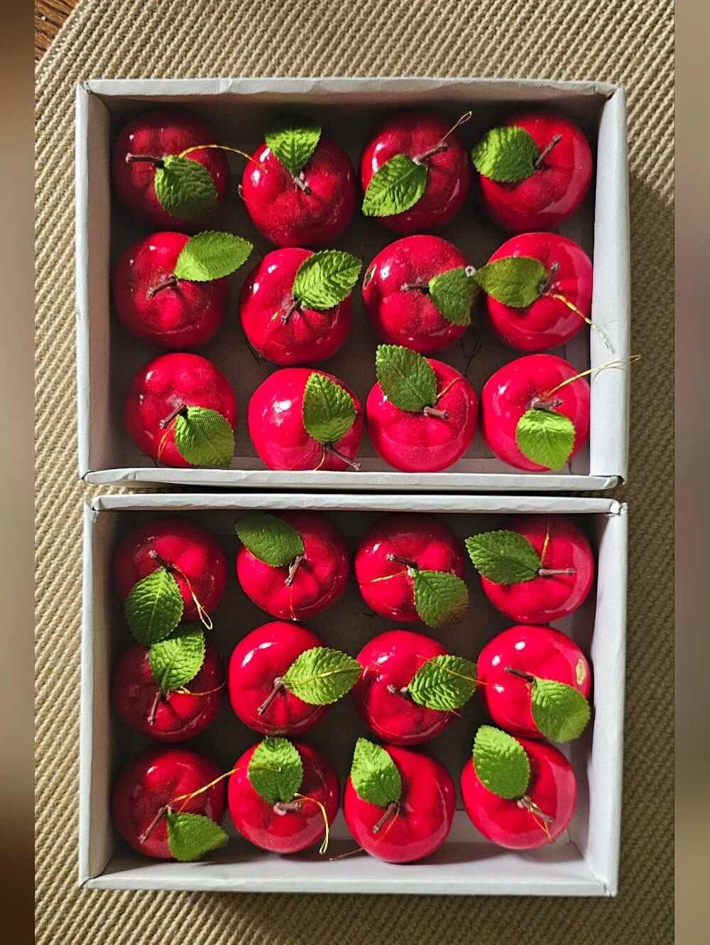 2 Vintage Sets of 12 Red Apple Christmas Ornaments